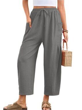 Wide Leg Pants with Pockets Loose Drawstring Beach Palazzo Trousers Stretchy